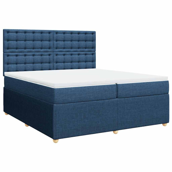 Cama box spring con colchón tela azul 200x200 cm M 2