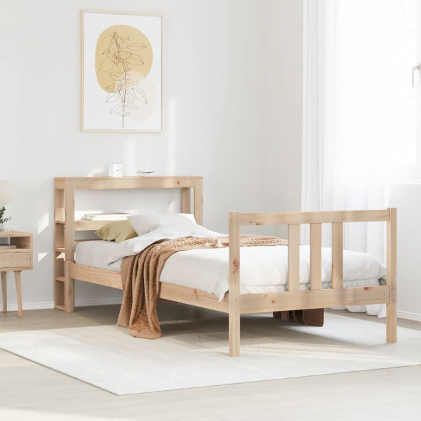 Estructura de cama con cabecero madera maciza pino 75x190 cm D