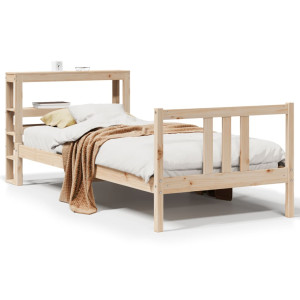 Estrutura da cama com folheado pinheiro de madeira maciça 75x190 cm H