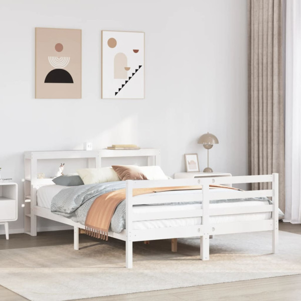 Estructura de cama con cabecero madera maciza pino 160x200 cm D