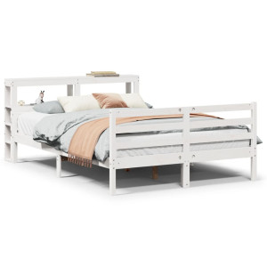Estrutura de cama com cabeça de madeira maciça pinheiro 160x200 cm H