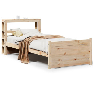 Estrutura de cama com folheado madeira maciça de pinheiro 90x200 cm H