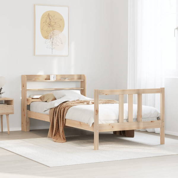 Estructura de cama con cabecero madera maciza pino 75x190 cm D