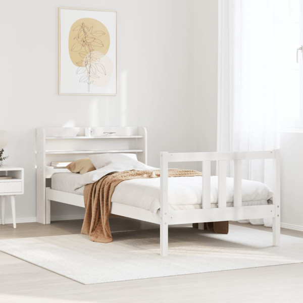 Estructura de cama con cabecero sin colchón blanco 90x200 cm D
