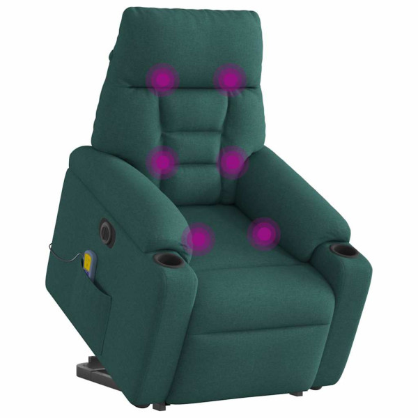 Poltrona elétrica elevatória massagens tecido verde-escuro M 3