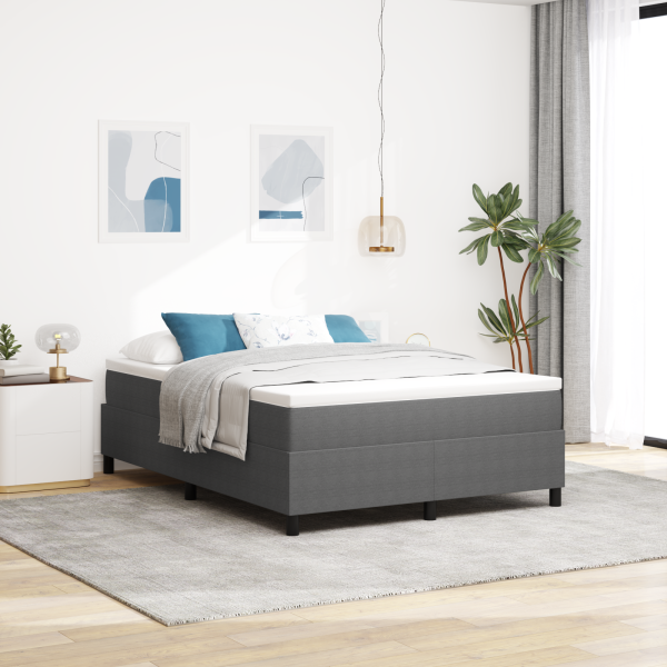 Cama con sommier y colchón de en gris claro. 140 x 200 cm. hecha de tela de pana. D