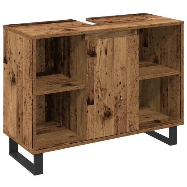 Juego de Muebles de Baño 3 Piezas Madera Vieja Tablero de Madera Ingeniería M 4