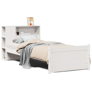 Cama com estante sem colchão 90x200 cm pinho maciço branco H