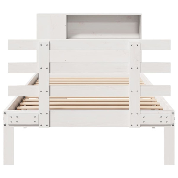 Cama com estante sem colchão 90x190 cm pinho maciço branco M 4