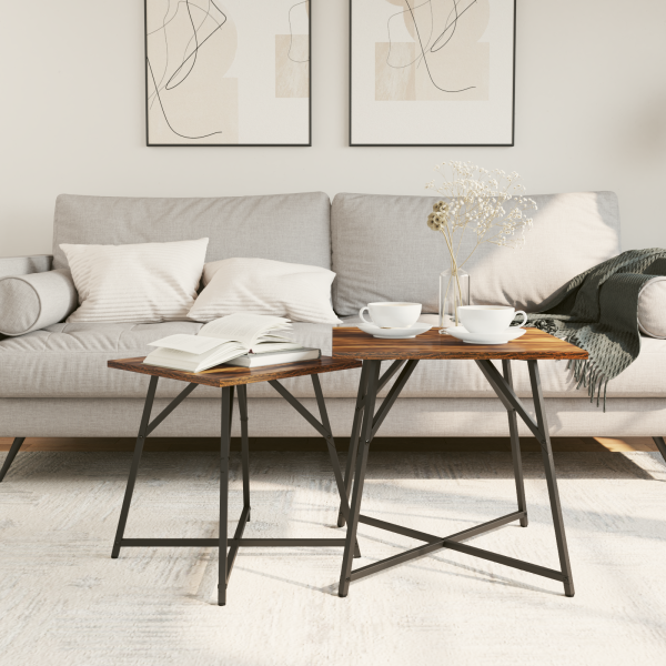 Mesa Lateral  2 pcs Carvalho Defumado Madeira Ingenheirada e Metal M 4