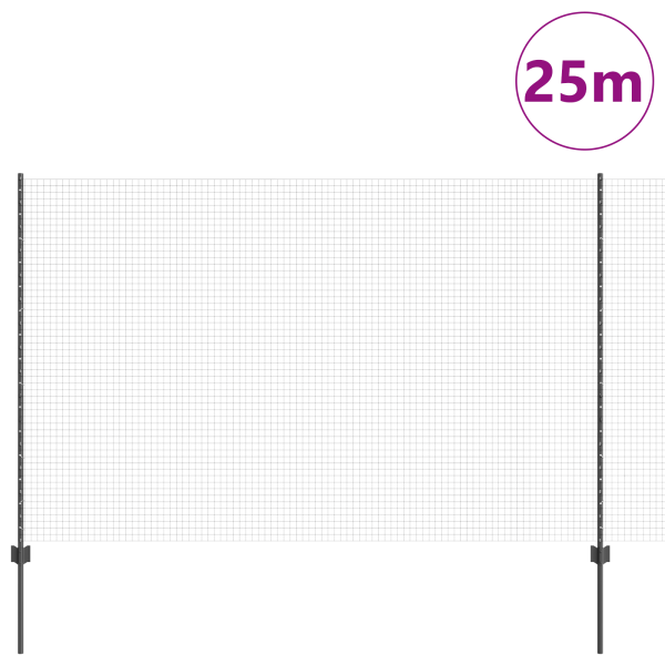 Cerca de Arame Reforçado com 22 Posts Cinza 1.5x25 m Aço M 3