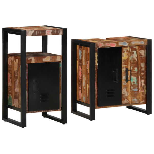 Juego de muebles de baño 2 pcs Marrón madera maciza reciclada M 2