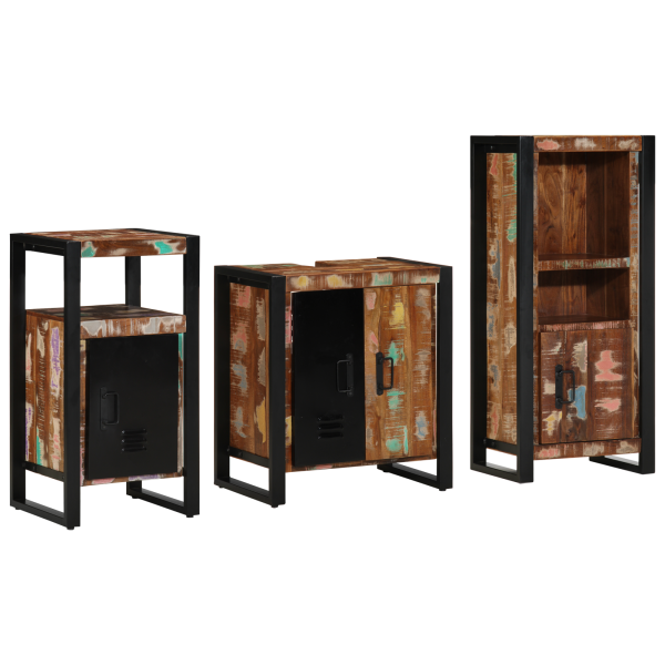 Juego de muebles de baño 3 pcs Madera reciclada maciza D