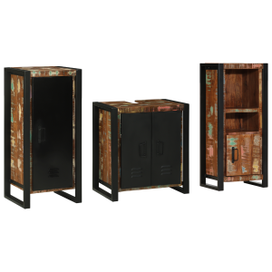 Juego de muebles de baño 3 pcs Madera reciclada maciza H