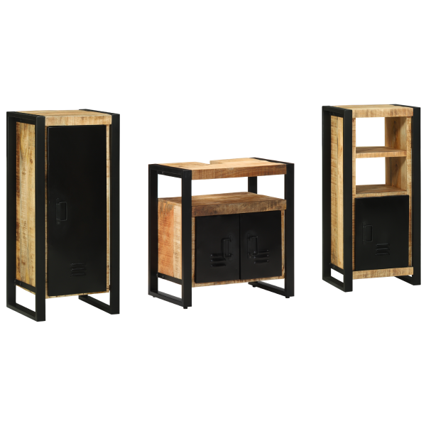 Juego de muebles de baño 3 pcs Marrón Madera de mango maciza D