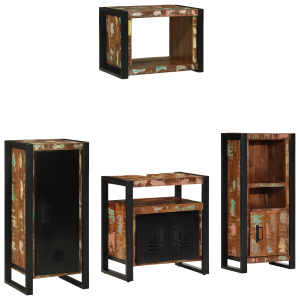 Juego de muebles de baño 4 pcs Madera reciclada maciza H