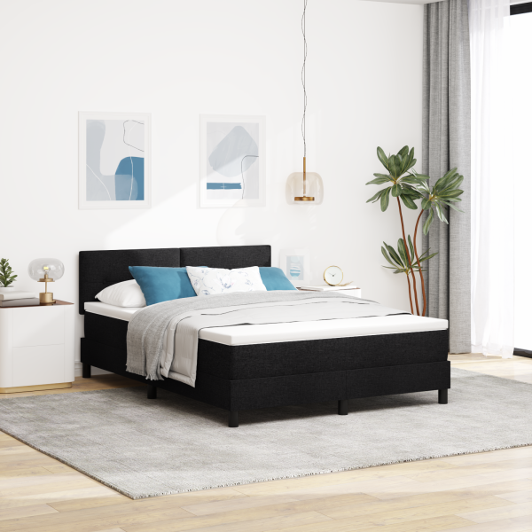 Cama Box Spring con Colchón Negra 140x200 cm Tela D