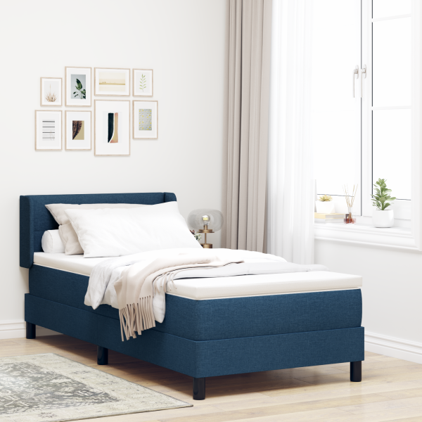 Cama Box Spring de con colchón. azul. 100 x 200 cm. tela. D