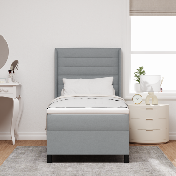 Cama Box Spring com colchão e LED cinza claro 100x200 cm. tecido. M 4