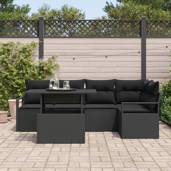 Conjunto de Sofás de Jardim com 6 Peças e Almofadas Pretas em Polyrattan M 3