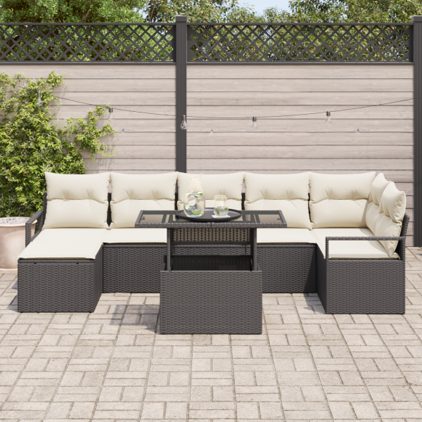 Conjunto de Sofá de Jardim com 8 Peças e Almofadas em Polyrattan Preto M 3