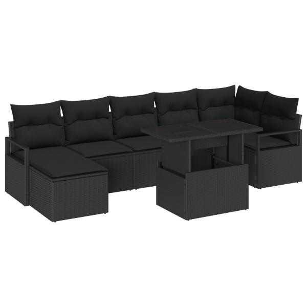 Conjunto de sofá de jardim de 8 peças com almofadas em rattan e poliéster preto M 2