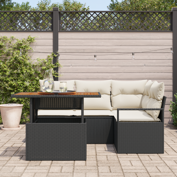 Conjunto de Sofá de Jardim com 5 Peças e Almofadas em Rattan Sintético Preto M 3