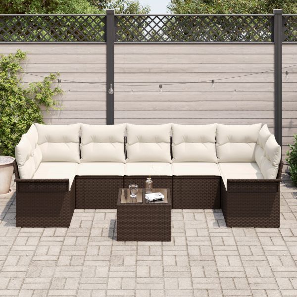 Conjunto de sofá de jardim de 8 peças com almofadas marrons em rattan sintético M 3