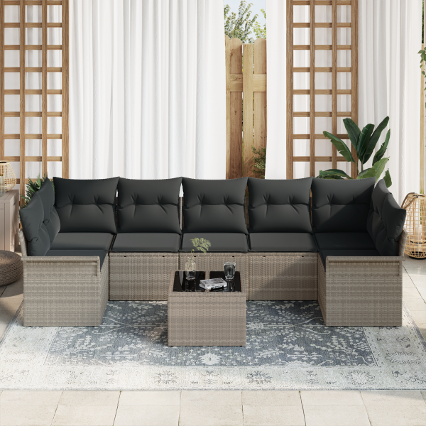 Sofá de Jardim com 8 Peças e Almofadas Cinza Claro em Rattan Sintético M 3