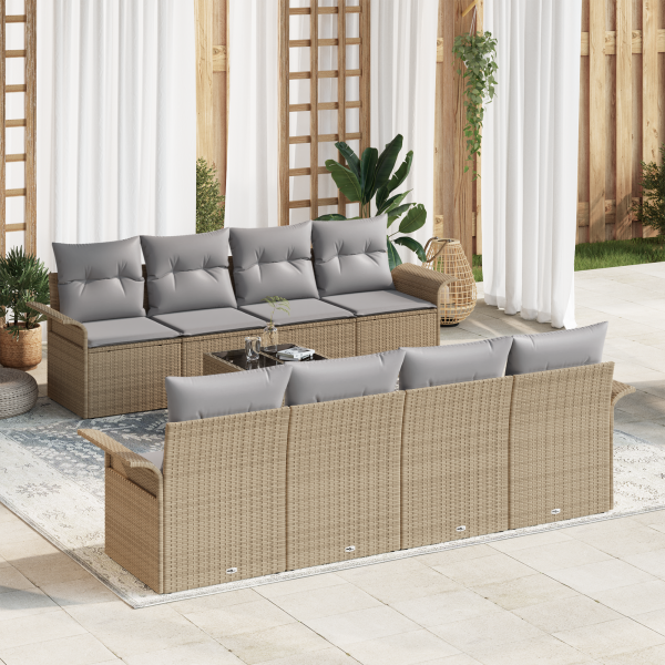 Conjunto de Sofá de Jardín de 9 Piezas con Cojines Beige de Mimbre D
