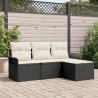 Conjunto de Sofá de Jardim  4 Peças com Almofadas Preto Rattan PE 1