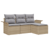Conjunto de Sofá de Jardim  de 4 peças com Almofadas Bege de Rattan de Poliéster 2