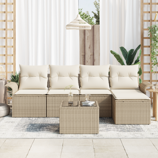 Conjunto de Sofá de Jardim de 6 Peças com Almofadas - Rattan Poliéster Castanho M 3