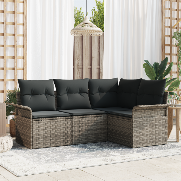 Juego de Sofá de Jardín de 4 Piezas con Cojines de Ratán Sintético Gris D