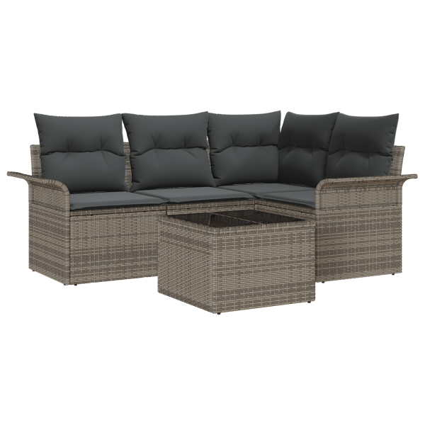 Conjunto de Sofá de Jardim de 4 Peças com Almofadas de Rattan Preto Polirattan M 2