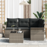Conjunto de Sofá de Jardim de 4 Peças com Almofadas de Rattan Preto Polirattan 3