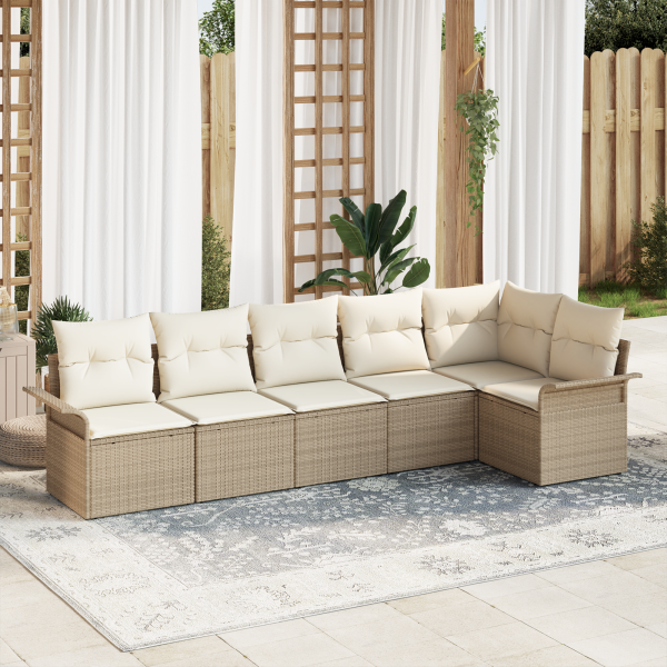 Set de Sofá de Jardín  de 6 Piezas con Cojines Beige Poliratán D