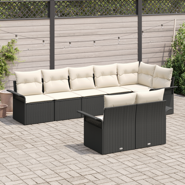 Conjunto de Sofá de Jardim 8 Peças com Almofadas Preto Rattan Sintético M 3
