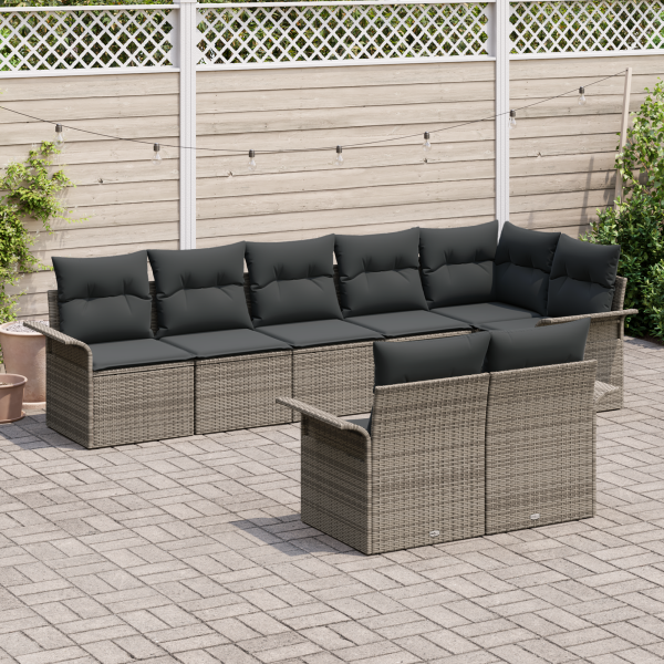 Conjunto de Sofás de Jardim  de 8 Peças com Almofadas Cinzento Polirattan M 3