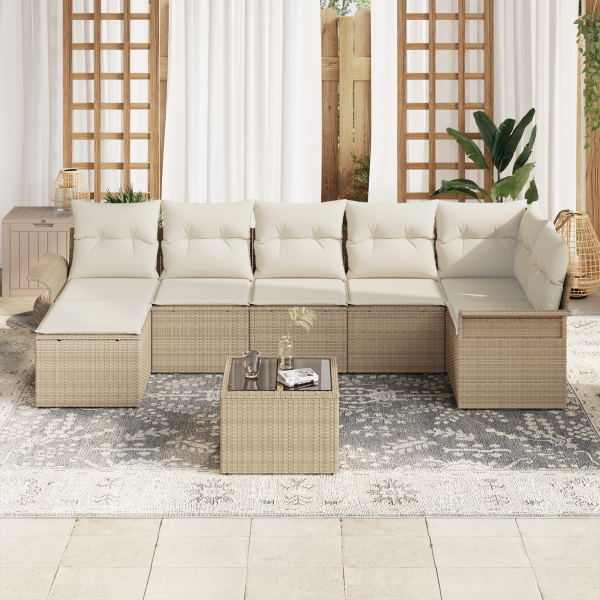 Conjunto de Sofá de Jardim  de 8 peças com Almofadas Castanho de Rattan Polietileno M 3