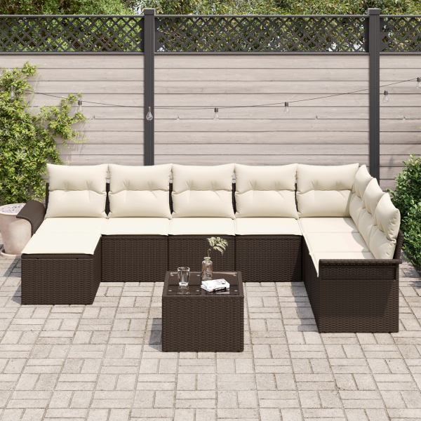 Conjunto de Sofá de Jardim  de 8 peças com Almofadas Rattan Poly Cinza M 3