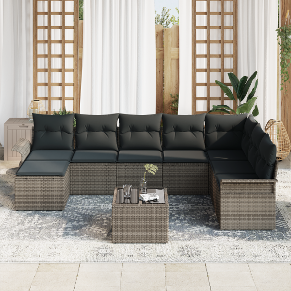 Conjunto de Sofá Jardim  8 Peças com Almofadas Rattan Preto M 3
