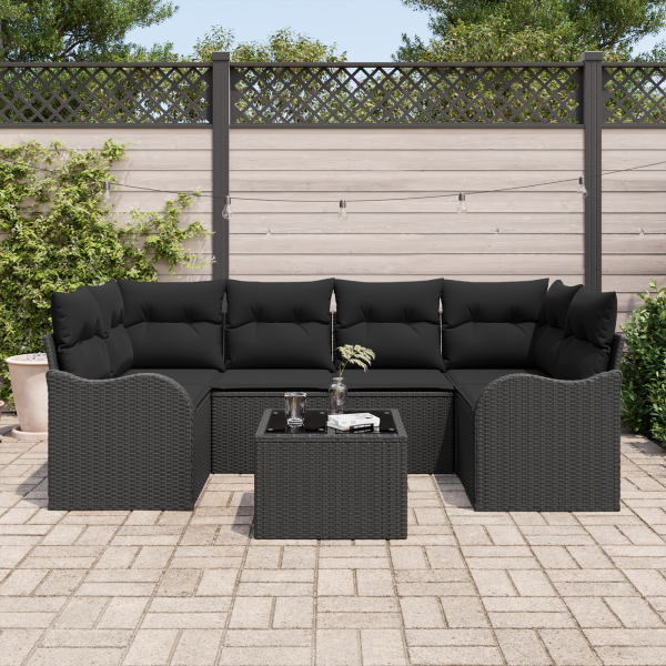 Conjunto de Sofás para Jardim com 7 Peças e Almofadas em Rattan Sintético Preto M 3