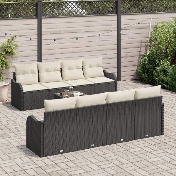 Conjunto de Sofá de Jardim 9 Peças com Almofadas de Rattan Preto M 3