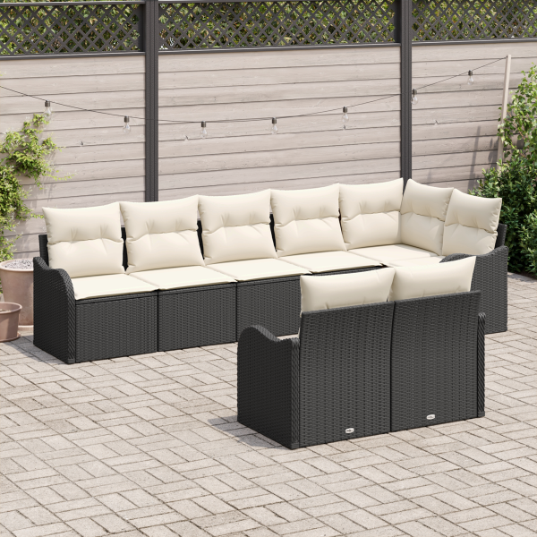 Conjunto de Sofá de Jardim  de 8 Peças com Almofadas Preto Rattan Polimérico M 3