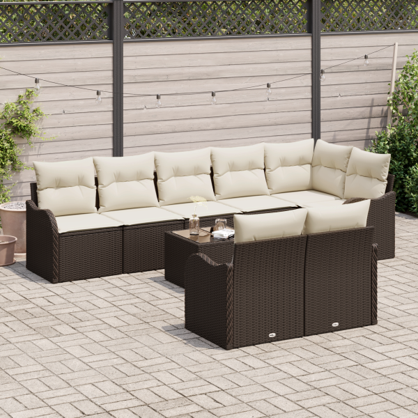 Conjunto de 8 Peças para Jardim com Almofadas Cinza Rattan Poliéster M 3