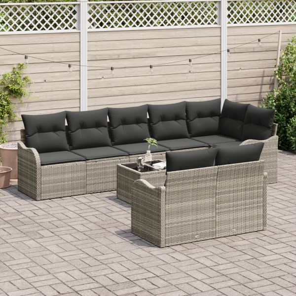 Conjunto de Sofá de Jardim  de 9 Peças com Almofadas Cinza Rattan Poliéster M 3
