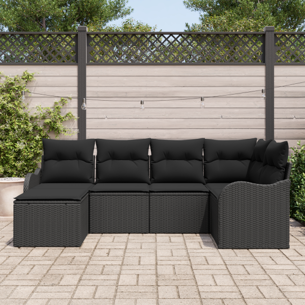 Conjunto de Sofá de Jardim  com 6 Peças e Almofadas Rattan Preto M 3
