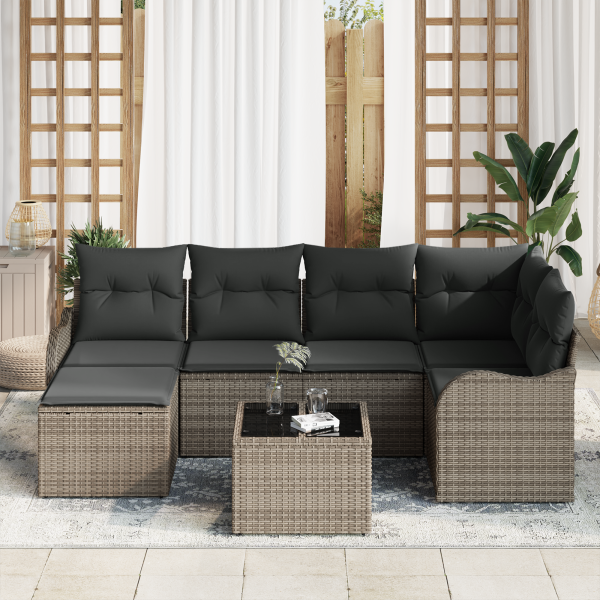 Conjunto de Sofás de Jardim de 6 Peças com Almofadas Rattan Polímero Preto M 3