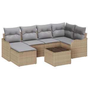 Conjunto de Sofás de Jardim  com Almofadas Preto Rattan Poliéster H